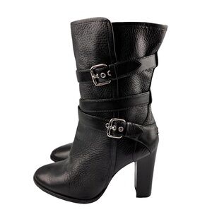 COACH BLACK ALEXANDRA PEBBLED LEATHER HEELED BOOTS ✨